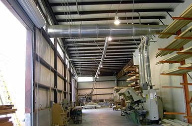 Nordfab Quick-Fit duct in a woodworking facility