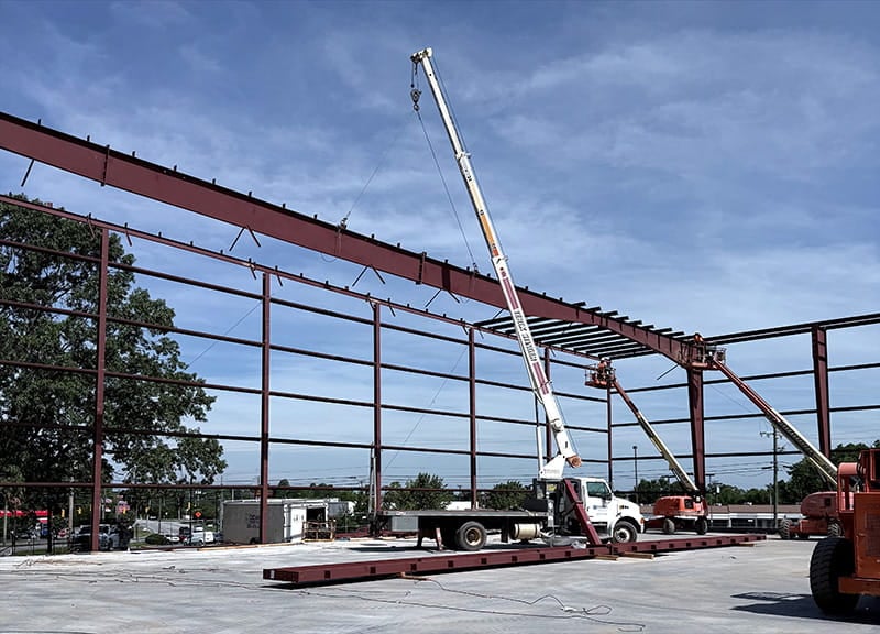 Rafters being installed on Nordfab's XD Plant building expansion