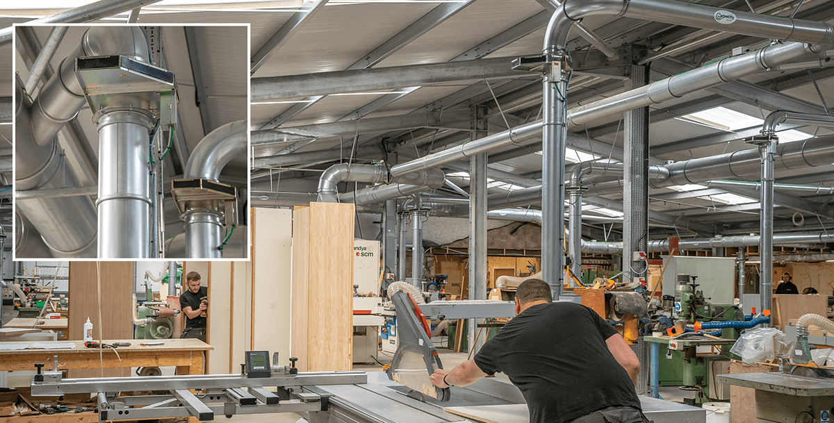 Nordfab ducting installation in kitchen builder's factory