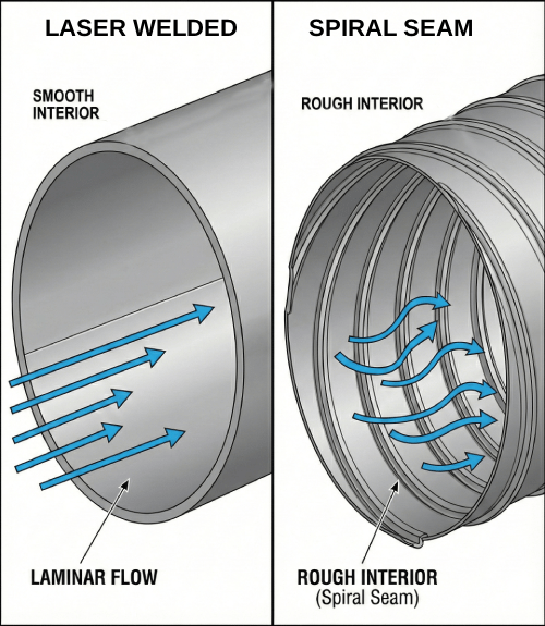 smooth laser weld versus bumpy spiral fold weld image